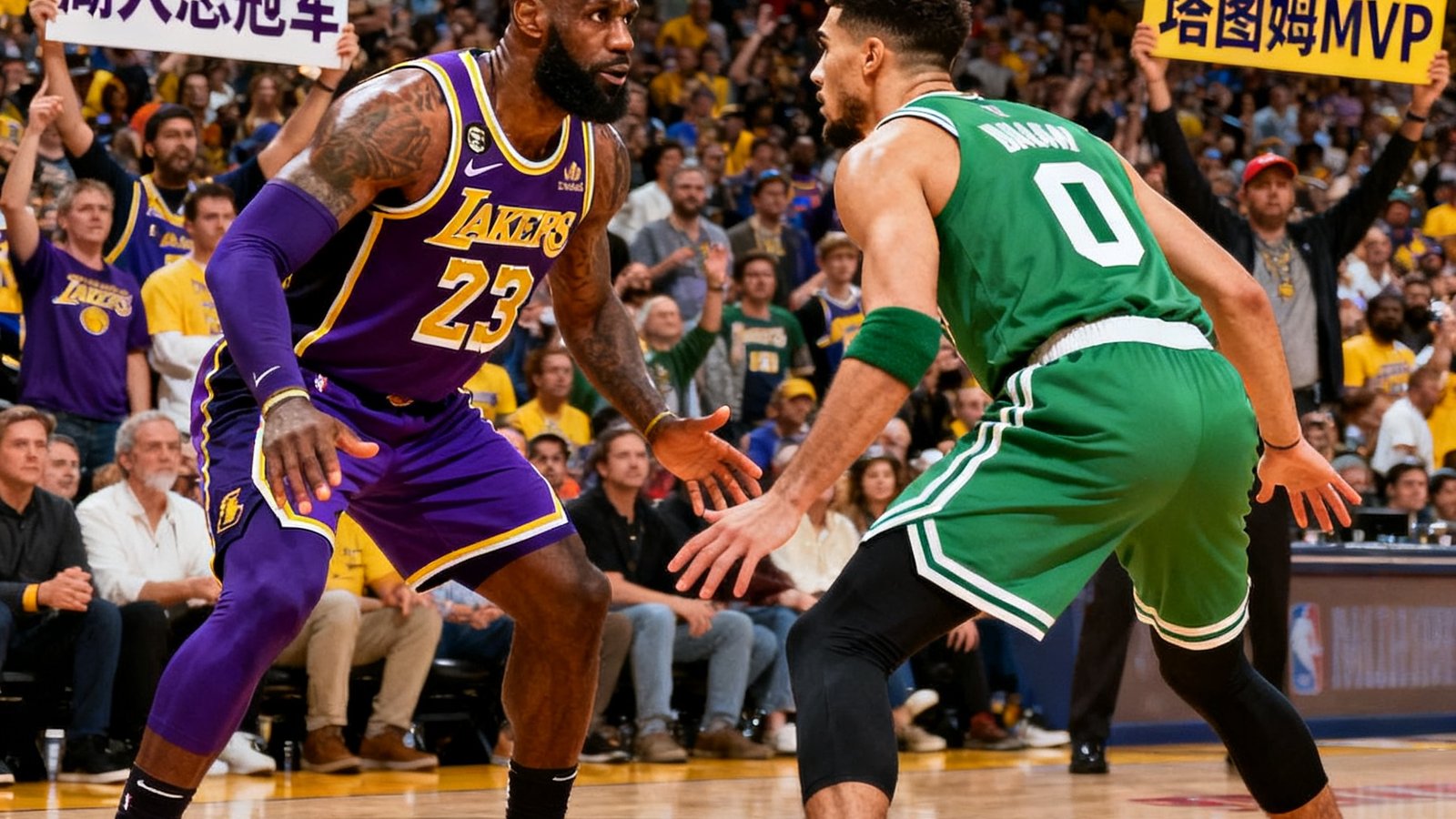 NBA湖人队詹姆斯与凯尔特人塔图姆对位，观众沸腾